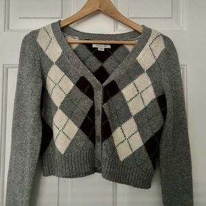 American Eagle Outfitters Gray Argyle Cardigan